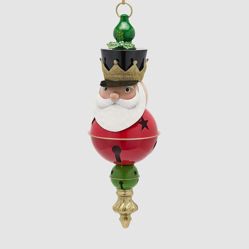 Babbo Natale con campanella da appendere realizzato in metallo dipinto a mano, perfetto come decorazione festiva